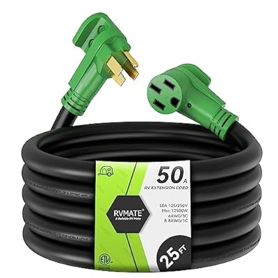 RVMATE 50 Amp 25 Feet RV/EV Extension Cord, Easy Plug in Handle, 14-50P to 14-50R with LED Indicator, ETL Listed, Come w/Storage Bag and Plastic Strap