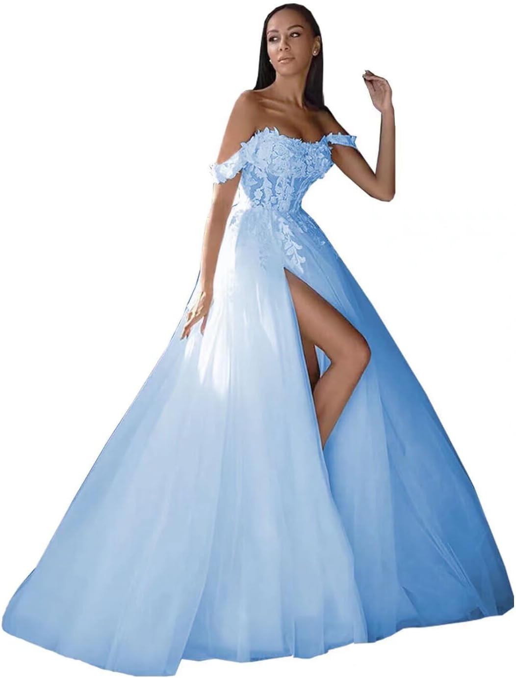 Mouccy Boho Lace Wedding Dresses for Bride Long Off Shoulder Bridal Gowns with Slit A-line Appliques Wedding Gowns