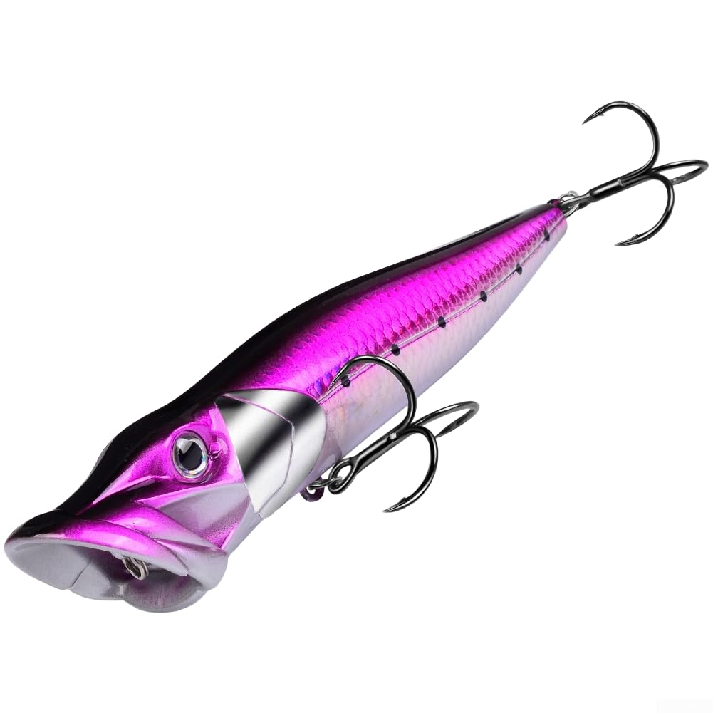 Topwater Popper Lure 16cm 50g Large Bass Bait with Blood Groove Hooks for Saltwater Sea Fishing Shore(Purple-12cm 12cm 19g)