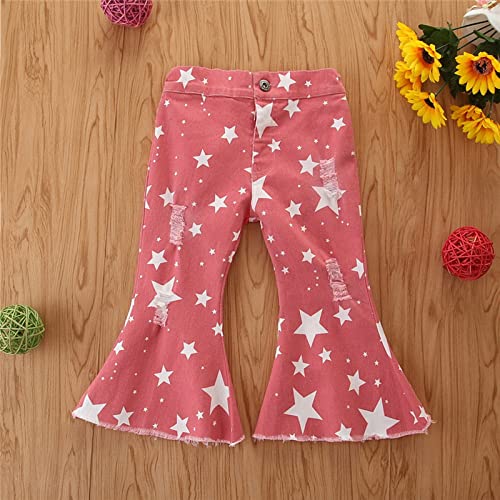 Calça jeans infantil infantil com boca de sino rasgada estrela stretch perna larga jeans roupas de o
