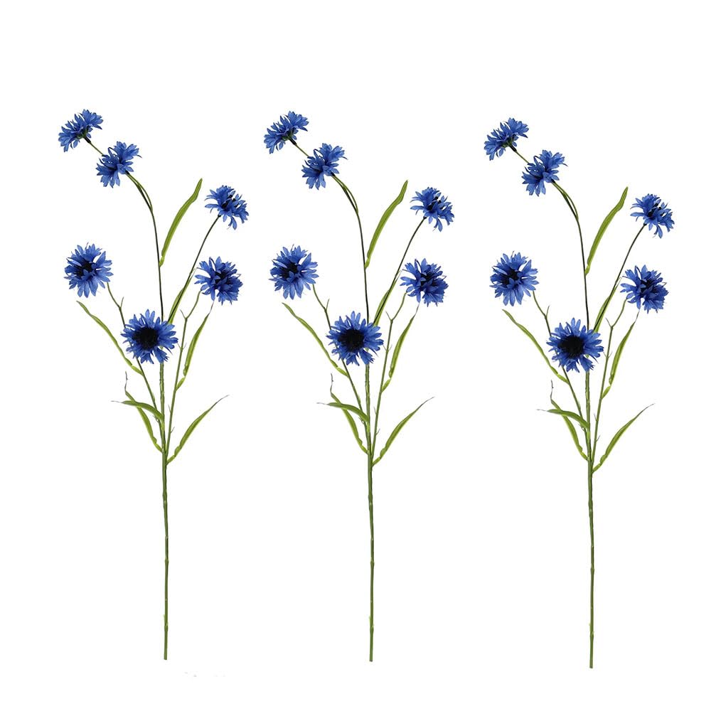 Floristrywarehouse Blue Bundle Of 3 Faux Silk Artificial Cornflower Stems 63Cm
