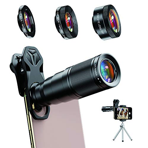 Apexel 6 in 1 Phone Lens Kit - 22X Telephoto Lens, 205Â° Fisheye Lens, 120Â° Wide Angle Lens & 25X Macro Lens(Screwed Together), Compatible with iPhone 11 8 7 6 6s Plus X Xs/Max XR Samsung