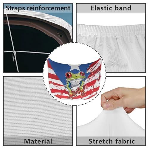 Image of Renewold Puerto Rico Flag Frog, Car Hood Cover Protector, Vehicle Hood Wrap Blanket, Women Men Automotive Exterior Accessories, Elastic for Outdoor Indoor