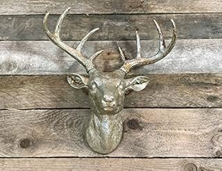 Wall Stag Head Ornament Rustic Silver Resin Deer Reindeer Hanging Sculpture Decor Figure