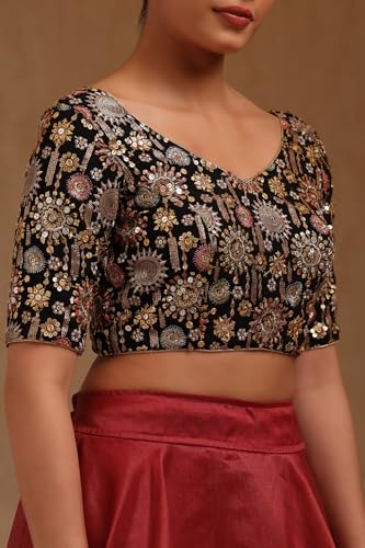 Chemisier brodé femme noir en georgette taille 34 avec paillettes Soch chic