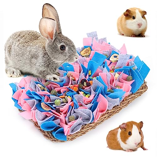 VCZONE 16 x 8 Rabbit Seagrass Snuffle Mat Pure Hand-woven Felt Cloth Pet Foraging Mat Enrichment Toy Bed Activity Mat for Rabbits Bunny Guinea Pigs Ferrets Chinchillas Small Animals (16*8in)