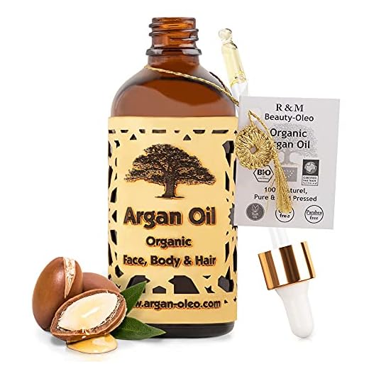 R&M Beauty-Oleo - Huile d'Argan bio pressée à froid. Huile marocaine de commerce équitable pour les massages, les cheveux, le visage, les ongles, les lèvres, les cicatrices et les boutons (100ml)