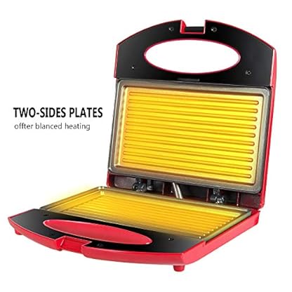 Gotoll Sandwichtoaster Panini Grill 750W, Sandwich- & Paninitoaster mit Antihaftbeschichteten Platten, Panini Maker leichte Reinigung, Plattengriller Toaster, Rot – Bild 4
