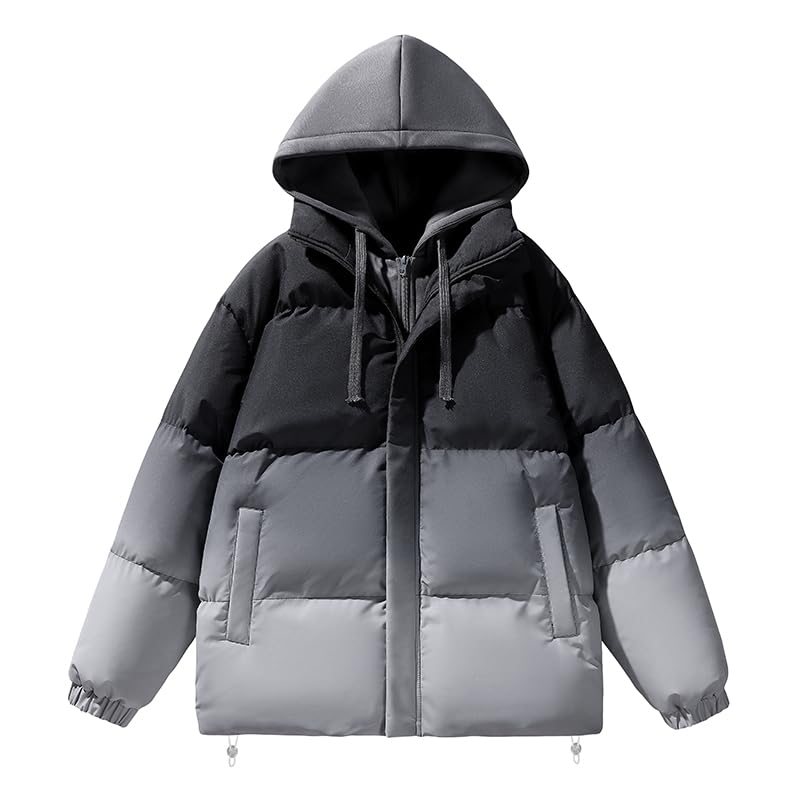 Unisex Hooded Gradient-Color Thermal Cotton Jacket, Youth Front-Zip Winter Coat