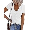 MEROKEETY Women’s Short Sleeve V Neck Ribbed Knit Button T Shirts Henley Solid Color Summer Tops