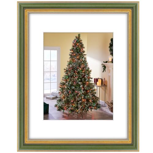 Golden State Art,11x14 Ornate Picture Frame for 8x10 Photo with Mat or 11 x 14 Prints Without Mat, Real Glass Wall Display Horizontally or Vertically (Color:Green Gold)