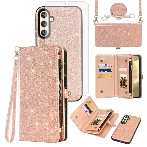 Coque Samsung S24 5G portefeuille amovible verre trempé et étui fermeture éclair