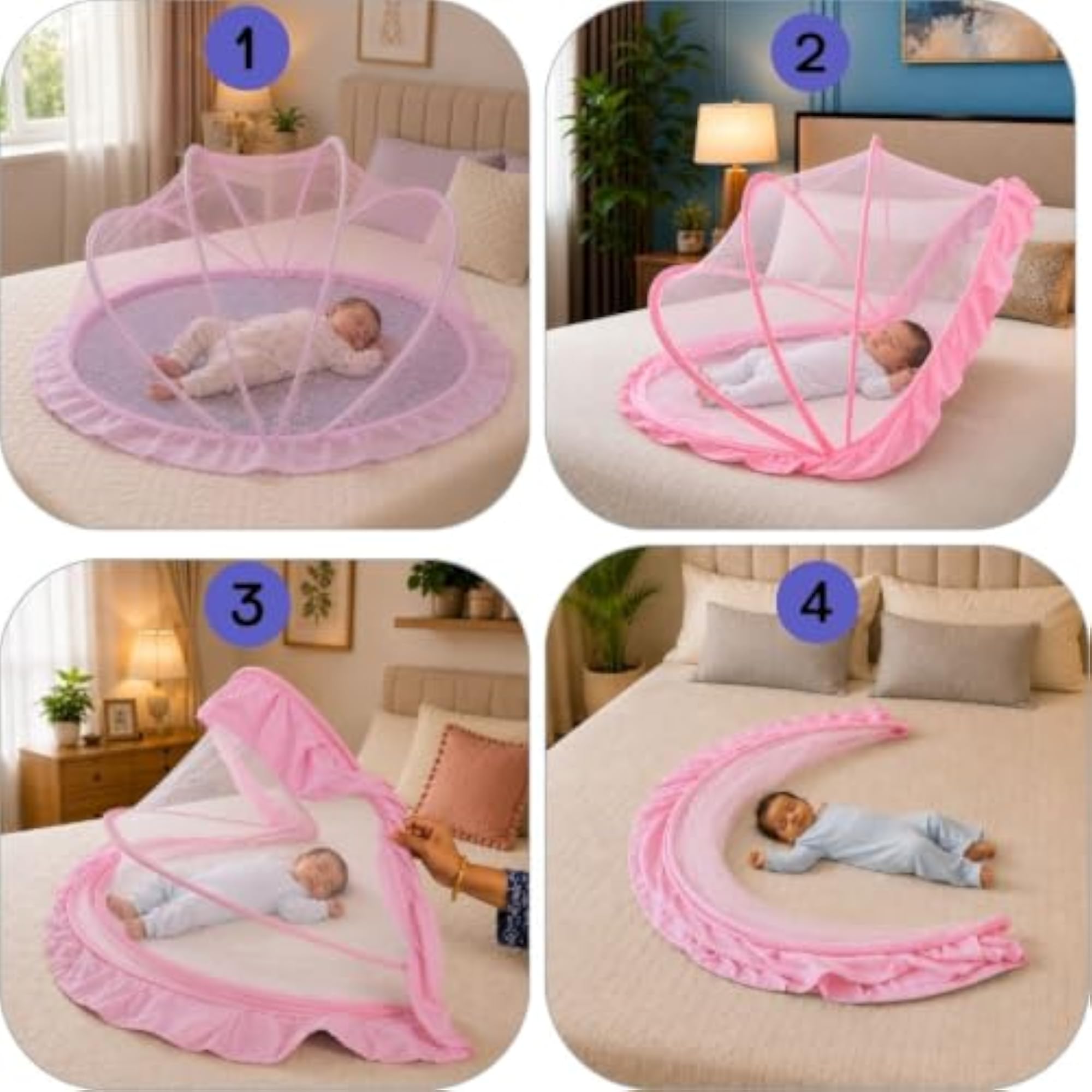 Baby Mosquito Net Tent with Premium HDPE Mesh, Light Pink