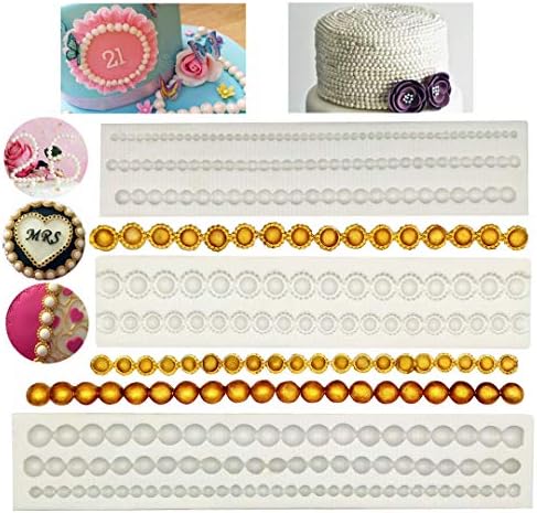 YAWOOYA Pearl Cake Decoration Mold- 3mm/4.5mm/5.5mm/7mm/8.5mm/10mm Pearl Beads/Pearl Buckle Border Cake Decorating Fondant Molds Sugarcraft Gumpaste Candy Clay Tool