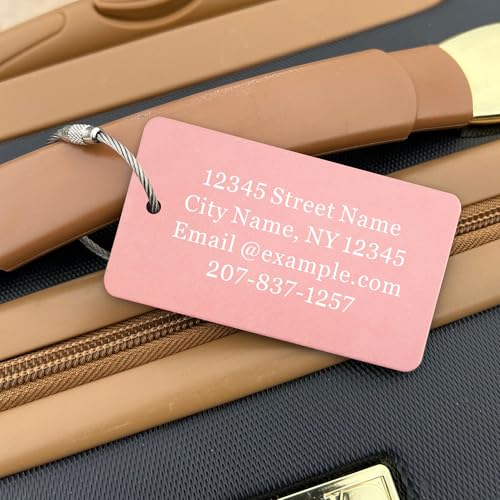 Personalized Luggage Tags for Suitcase Customized Metal Luggage Tags Laser Engraved Aluminum Luggage Tag Labels Baggage Tags for Suitcases Backpacks Travel (Rose Gold, Design 2)