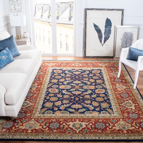 SAFAVIEH Royalty Collection Area Rug - 10' x 14', Navy & Rust, Handmade Traditional Oriental Wool, Ideal for High Traffic Areas in Living Room, Bedroom (ROY257A)