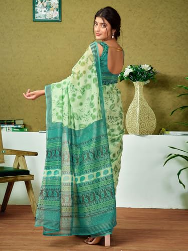 Image of Satrani Women's Chanderi Cotton Printed Ready To Wear One Minute Pre Pleated Readymade Saree with Unstitched Blouse Piece
