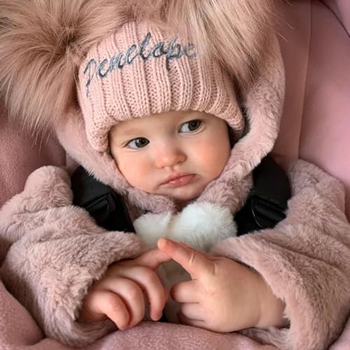 Personalized Baby Hats,Custom Name Double Pom Pom Beanie Hat Knitted Beanies Hat for Toddler Kids Boys Grils Custom Baby Hat Christmas Newborn Winter Hat Multicoloured3