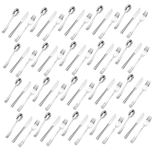 Abaodam 10セット 使い捨てプラスチック電鍍カトラリー 銀色ナイフフォークスプーン パーティー用軽量テーブルウェア おしゃれ装飾向けアウ