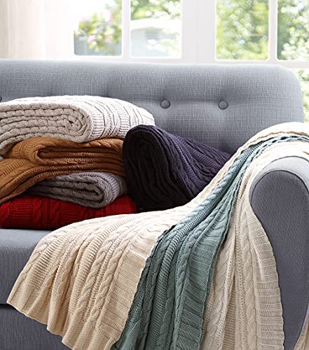 Vcny Home | Dublin Collection | Throw Blanket - 100% Cotton In Cable Knit Weave, Ultra Plush, Luxuriously Warm - For Bed, Couch, Or Chair, Throw, Navy, 50X70 #TOP4