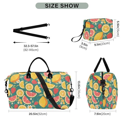 Summer Fresh Fruits Blue Decorative Carry On Weekend Bag Travel Tote Gym Bag with Adjustable Strap for Trip Foldable Bolsa de Mano para ropa de3