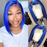 Candice Hair Blue Short Bob Wigs Lace Front Wigs Human Hair Glueless Swiss Lace Wigs Pre Plucked...
