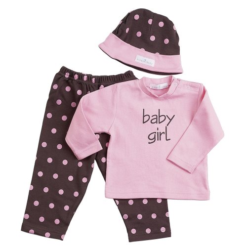 Elegant Baby Chocolate w/Pink dots 3-Piece Fashion Set; Legging, Long Sleeve tee and Cap, Small 0-6 Months