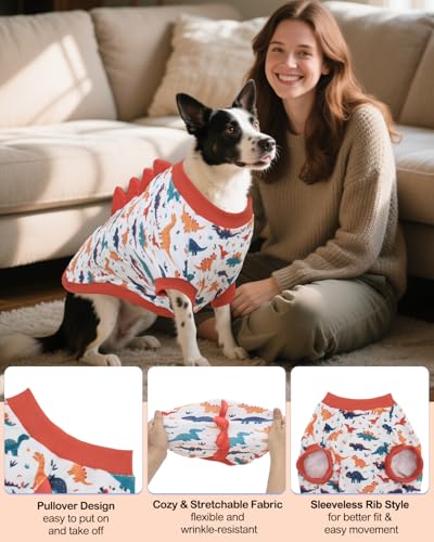 Image of CuteBone Dinosaur Costume Dog Shirt, Stretchy Velvet T-Shirt Clothes for Large Dogs, Soft & Breathable Pet Tee Outfit Pitbull Apparel for Daily Wear, Cozy Pullover Design Big Dog Fashion COSBX02-4XL