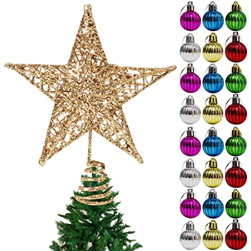 wexpw 15,2 cm große Christbaumspitze und 24 Stück Schraubgewinde Weihnachten hängende Kugeln Ornamente Cover