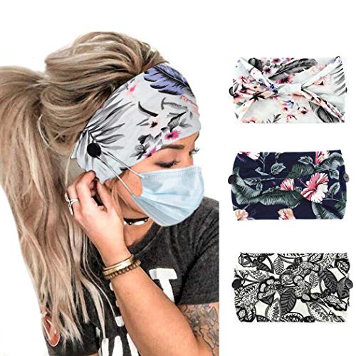 Bohend Boho Button Headband Wide Stretchy Daily Use Knotted Headwear Sport Athletic Yoga Gym Hair Accessories for Women and Nurses (D)