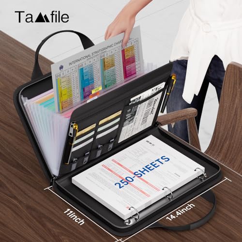 Tamfile Fireproof Accordion File Folder with Handle, Expanding File Folder with 13 Pockets Zipper and Labels, File Folder with 3 Rings, Multiple Pockets, Paper Organizer for A4 Folder by Tamfile - Image 3