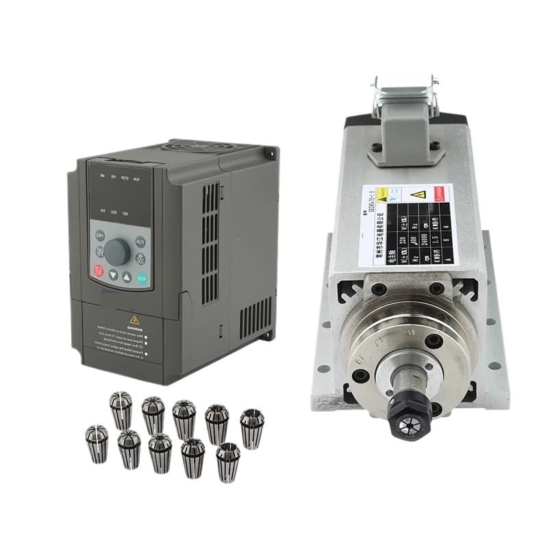 Flash de Motor de husillo refrigerado por aire cuadrado de 1,5 kW + inversor de 1,5 kW + 1 Juego de fresadora de pinza ER11, Kit de fresado de grabado(220V)