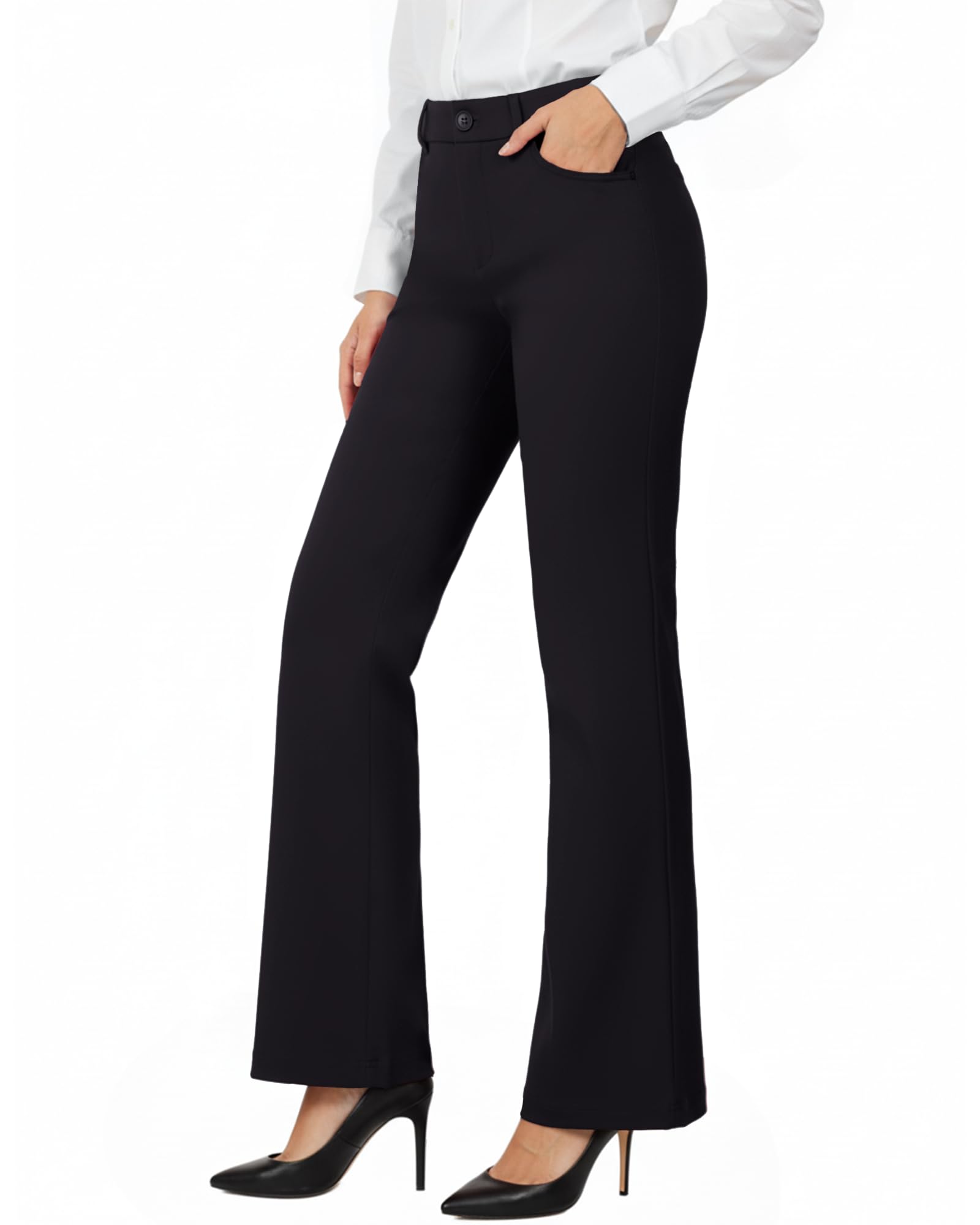 Womens Straight Leg Dress Pants Stretchy Bootcut Work Pants Button Casual Slacks with Pockets