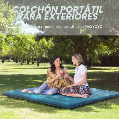 Miniatura 6 de Maxyoyo Futón Plegable Portátil, Tela Hipoalergénica Y Almohadilla De Colchón De Espuma Con Asa Y Cremallera Para Interiores Y Exteriores, Camping, Azul, 135 X 190 Cm