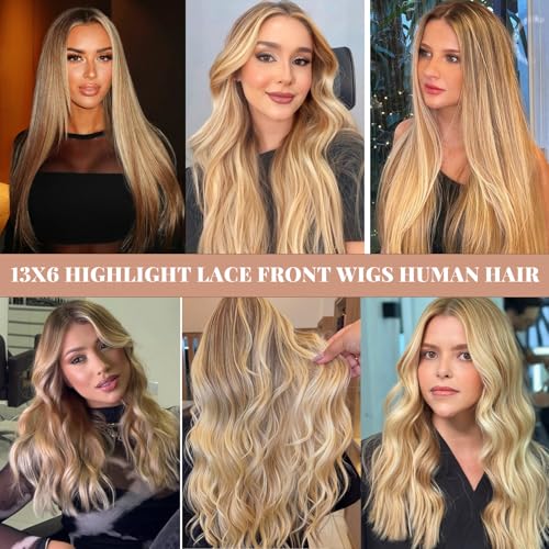 Image of Belaved 8B60A 13x6 Ombre Lace Front Wigs Human Hair for Women Balayage Highlights HD Straight Lace Frontal Wigs Human Hair 180% Density Pre Plucked Bleached Knots Glueless 20inch