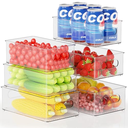 Cisivis Fridge Storage Organiser- 6 Pack (3 Sizes) Fridge Organisers Stackable with Handles Multipurpose Organizer Boxes for Kitchen Fridge Cupboard Snacks Cans Tins Pantry - BPA Free