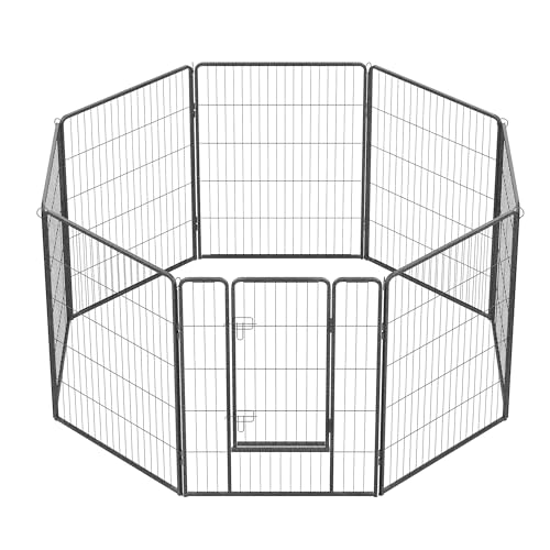 Feandrea Freilaufgehege, Laufstall DIY, mit 8 Gitterplatten je 77 x 100 cm, 2 L-förmige Riegel, transportabel, für innen und außen, Haustiere ohne Halsband, grau PPK81G
