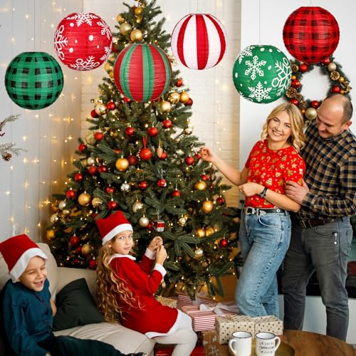 Bencailor 12 Pcs Christmas Hanging Paper Lanterns Set Decorative Christmas Party Lanterns Round Hanging Lamps for Xmas Home Decoration Supplies Props Graduation Holiday Decor(Snowflake, 12 Inch)