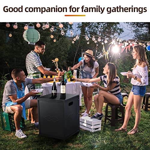 Propane Tank Cover Table for Gas Fire Pits, 16-Inch - Stylish Hideaway Table for Outdoor Living Space, Fits 20-Pound Tanks, Black
