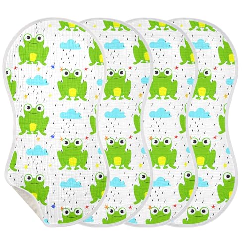 xigua Green Frogs Muslin Baby Burp Cloths Set of 4, Super Soft & Absorbent Burping Rags, Cotton Burp Clothes Shower Gift for Newborn, Baby Girls and Boys3