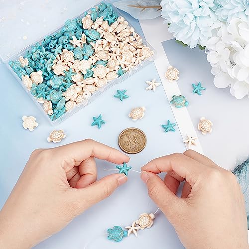 SUNNYCLUE 1 Box 200Pcs Turtle Beads Starfish Beads Bulk Blue White Synthetic Turquoise Sea Ocean Animal Bead Tortoise Summer Hawaii Loose Beaded for Jewellery Making Beading Kit Bracelets Supplies - Image 3