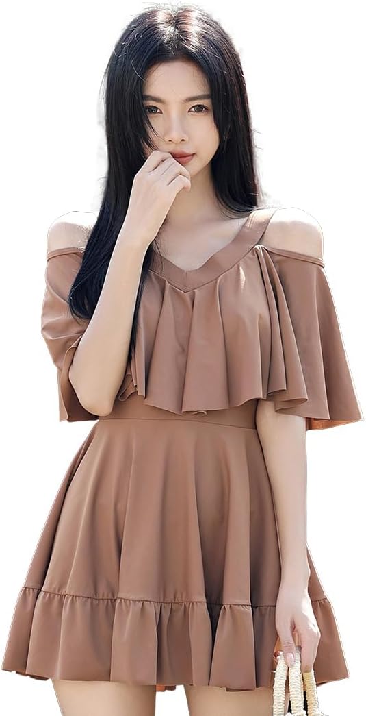 [Teddy] オフショルダーで華奢見せ！体型カバーできる大人可愛いワンピース水着