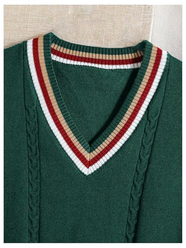 Floerns Boy's Striped Sweater V Neck Long Sleeve Cable Knit Casual Pullover Tops3