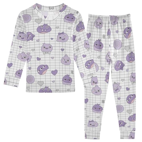 Pajama Sets Long Sleeve Purple Characters with Hearts Soft Comfy Sleepwear 2 Piece PJS 3-8T