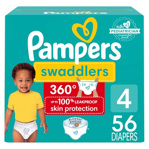 Image of Pampers Diapers - Swaddlers 360 - Size 4, 56 Count, for up to 100% Leakproof Premium Skin Protection