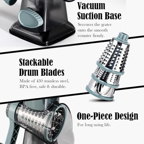 Image of Badelite Cheese Grater Vegetable Cheese Shredder Slicer Grater for Kitchen 3 Changeable Blades for Cheese Potato Zucchini Nuts Chocolate (Grey Blue)