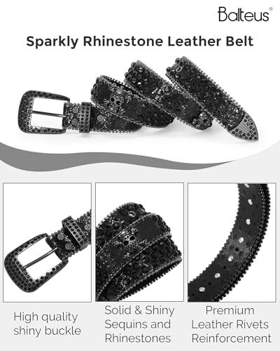 Image of Sparkly Rhinestone Diamond Sequin Studded Belt for Men & Women - Western Cowgirl Cowboy Style