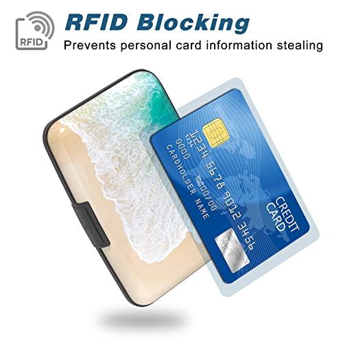 Image of Credit Card Holder, Mini Aluminum Card Wallet RFID Blocking Slim Metal Hard Card Case for Women Men, Beach