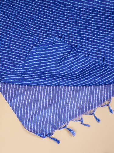 Image of Women's Cotton Blend Striped Print Dupatta with 2.20 Meters | Women's cotton printed dupatta with tassels