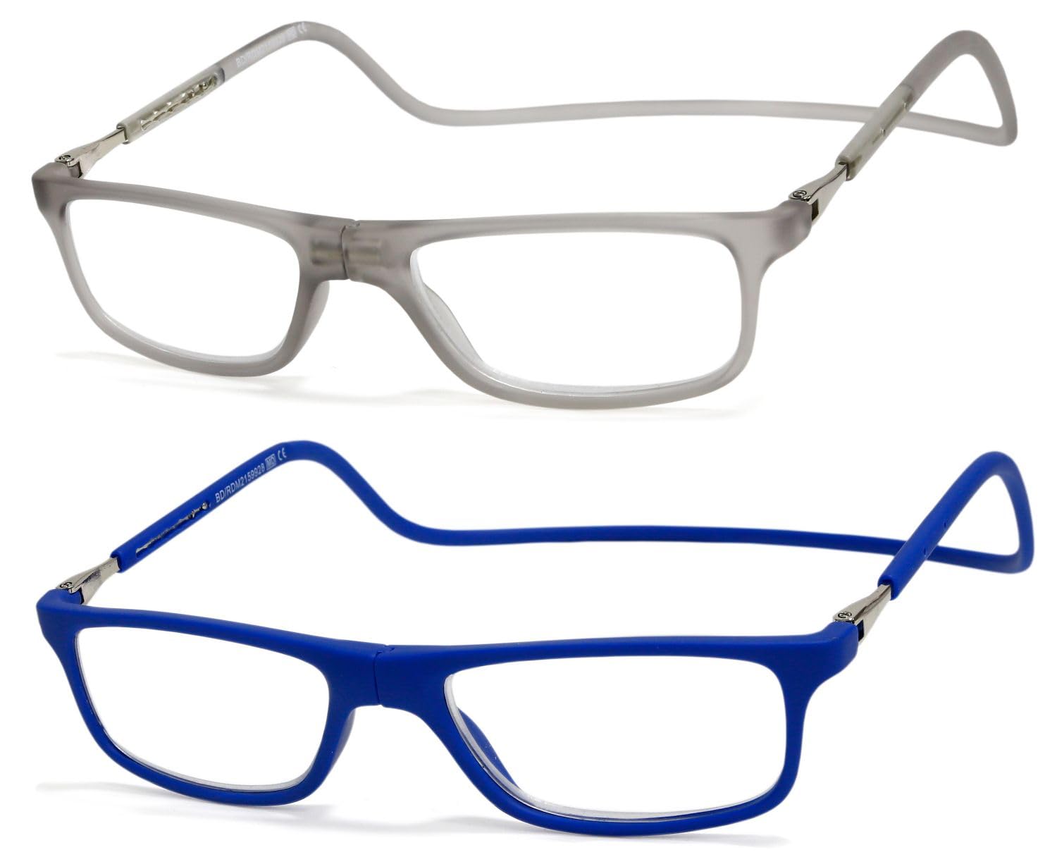 NEW VISION 2 Pack Occhiali Da Lettura con Calamita, Occhiali con Calamita Da Vista, Occhiali Calamitati Da Collo, Occhiali Lettura Calamita per Uomo e Donna NV2904 (C9+C7, 2, x)
